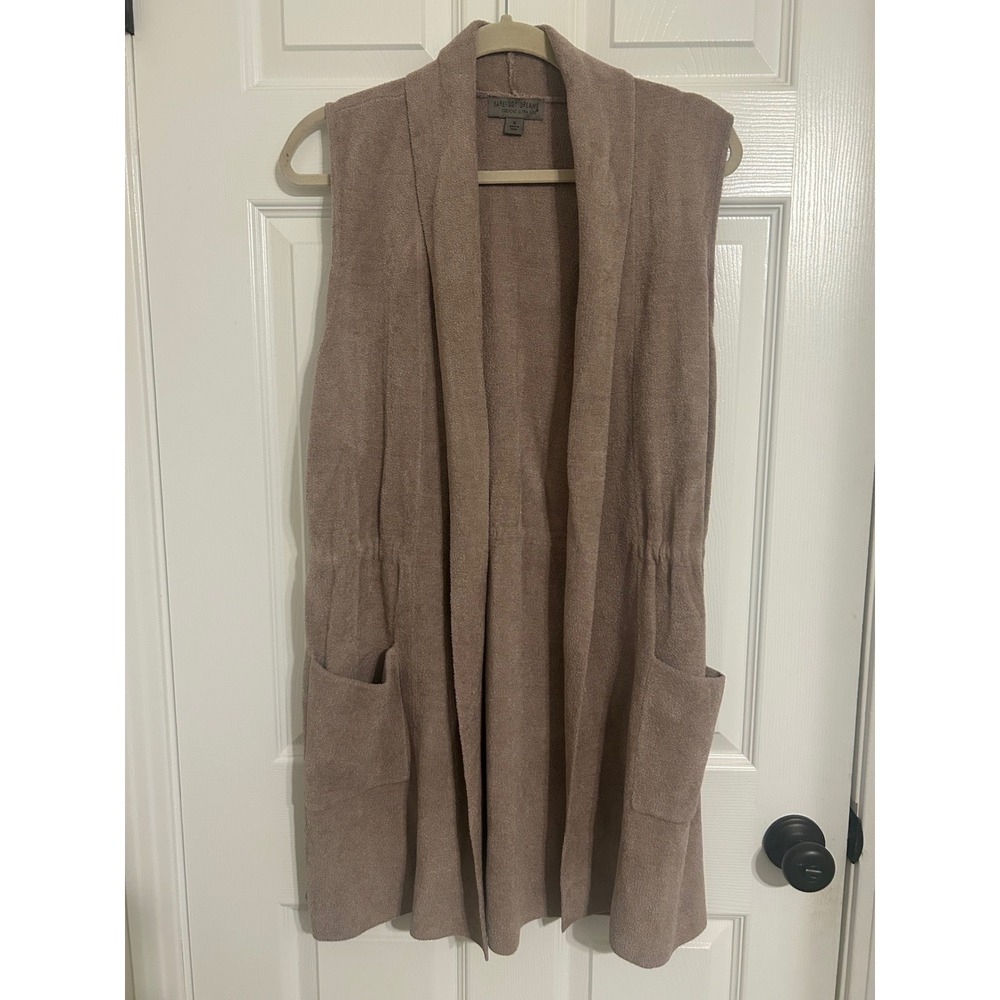 Barefoot Dreams Vest Womens M Taupe Excellent CozyChic Ultra Lite BDWCU21535